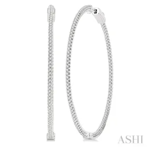 1 ctw Interior & Exterior Embellishment Round Cut Diamond Fashion 1 3/4 Inch Hoop Earring in 14K White Gold