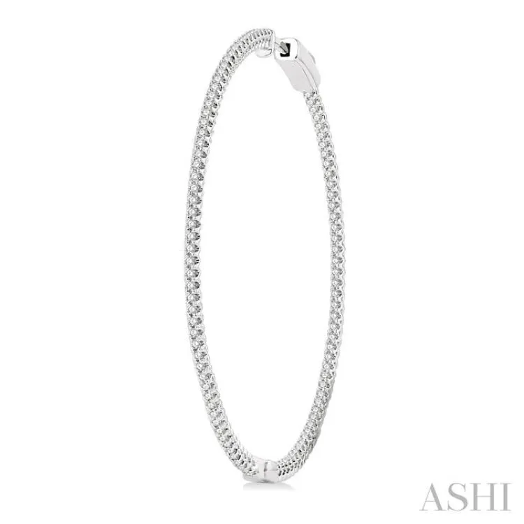 1 ctw Interior & Exterior Embellishment Round Cut Diamond Fashion 1 3/4 Inch Hoop Earring in 14K White Gold