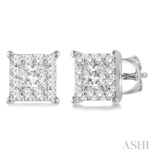 1 Ctw Lovebright Diamond Earrings in 14K White Gold