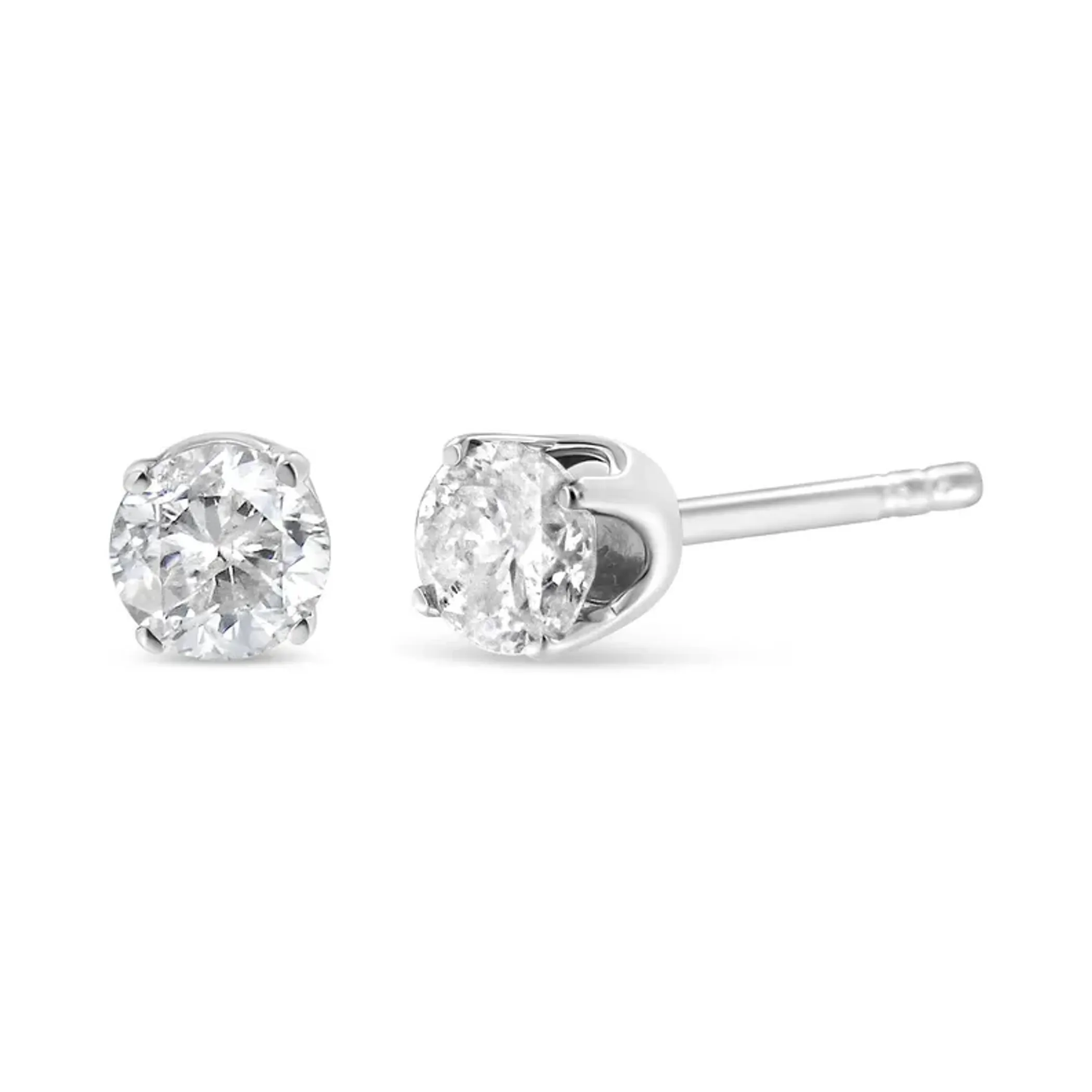 10K White Gold 1/10 Cttw Round Brilliant-Cut Near Colorless Near Colorless Diamond Classic 4-Prong Stud Earrings (I-J Color, SI1-SI2 Clarity)