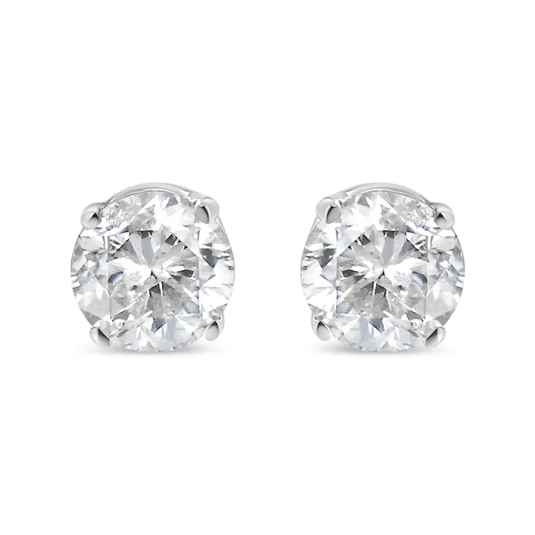 10K White Gold 1/10 Cttw Round Brilliant-Cut Near Colorless Near Colorless Diamond Classic 4-Prong Stud Earrings (I-J Color, SI1-SI2 Clarity)