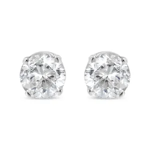 10K White Gold 1/10 Cttw Round Brilliant-Cut Near Colorless Near Colorless Diamond Classic 4-Prong Stud Earrings (I-J Color, SI1-SI2 Clarity)