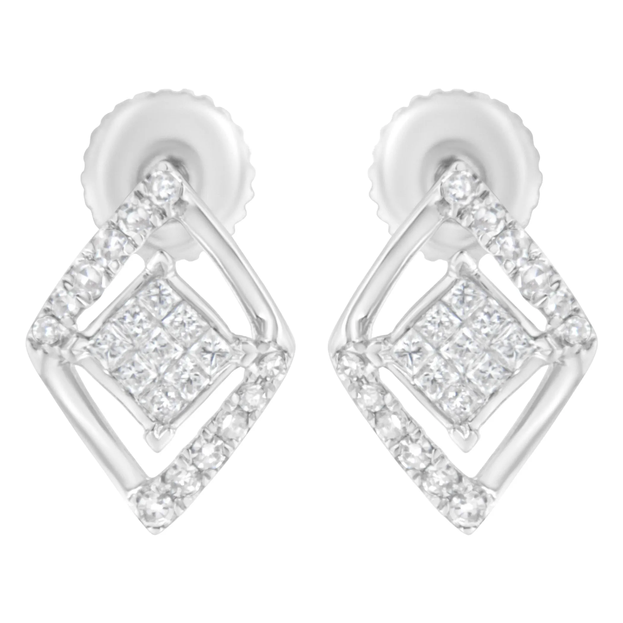 10K White Gold 1/3 cttw Princess-cut Diamond Double Triangle Composite Stud Earrings (H-I Color, SI1-SI2 Clarity)