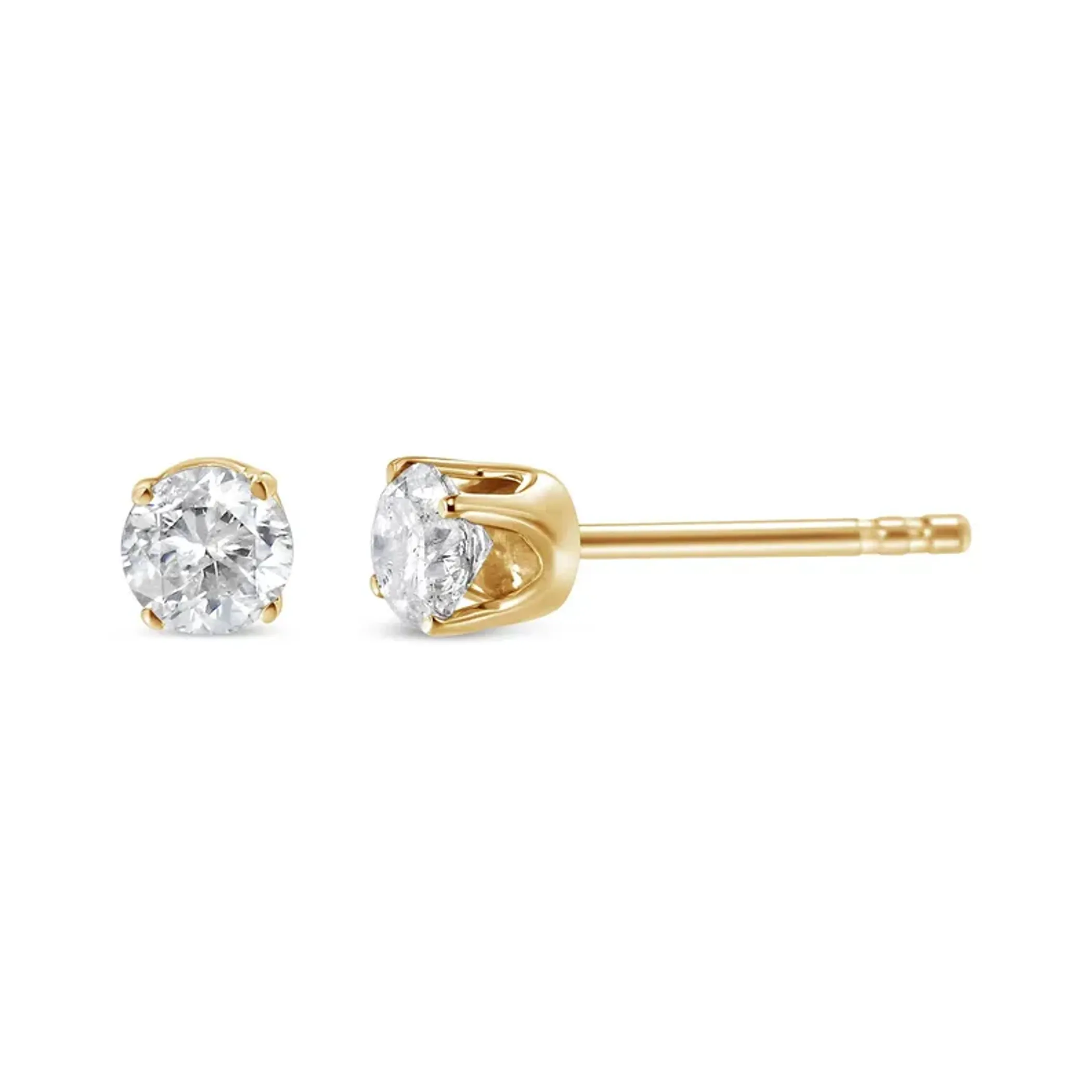 10K Yellow Gold 3/8 Cttw Round Brilliant-Cut Near Colorless Diamond Classic 4-Prong Stud Earrings (J-K Color, I1-I2 Clarity)