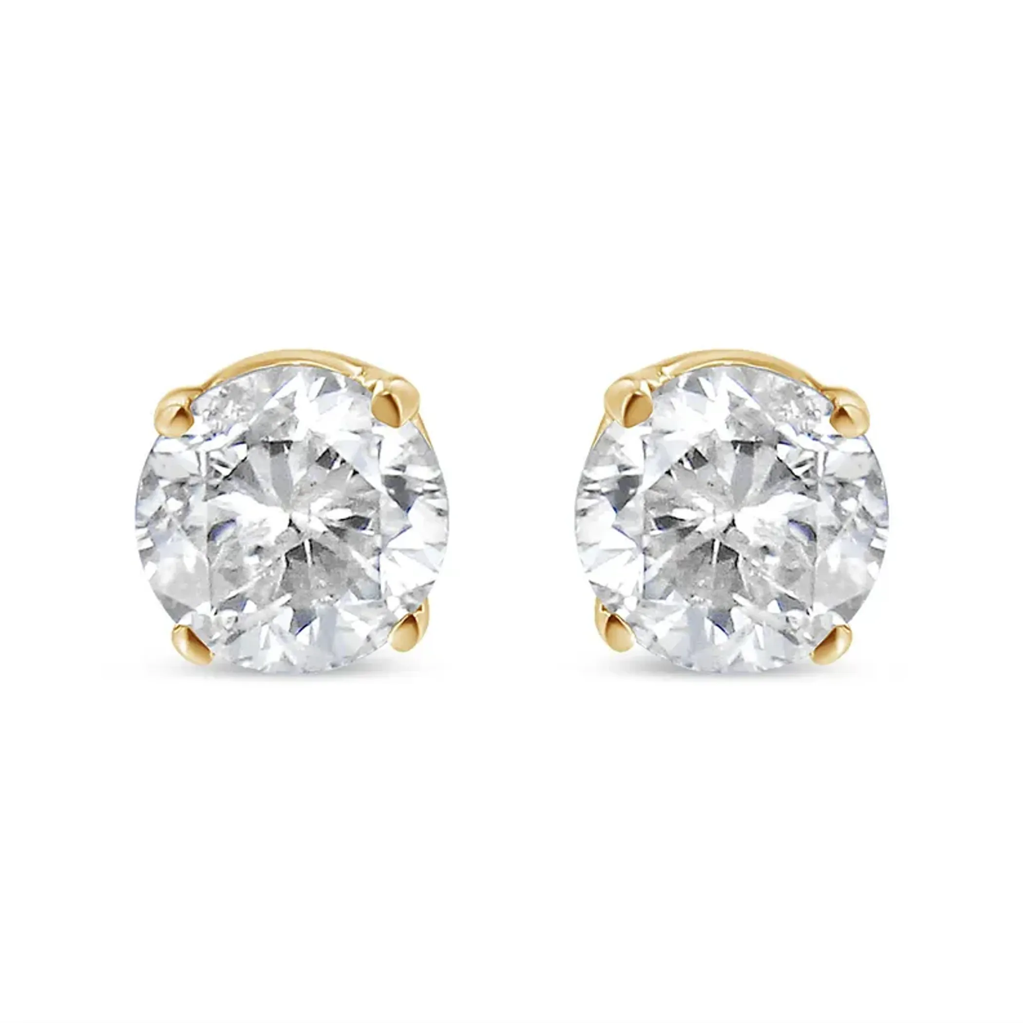 10K Yellow Gold 3/8 Cttw Round Brilliant-Cut Near Colorless Diamond Classic 4-Prong Stud Earrings (J-K Color, I1-I2 Clarity)