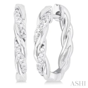 1/10 ctw Entwined Front Round Cut Diamond Fashion Hoop Earring in 10K White Gold