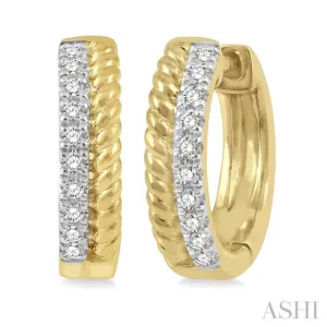 1/10 ctw Rope Bead & Round Cut Diamond Huggie Earrings in 10K Yellow Gold