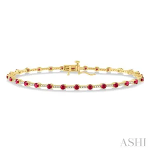 1/2 Ctw Round Cut Diamond & 2.5MM Ruby Precious Bracelet in 10K Yellow Gold