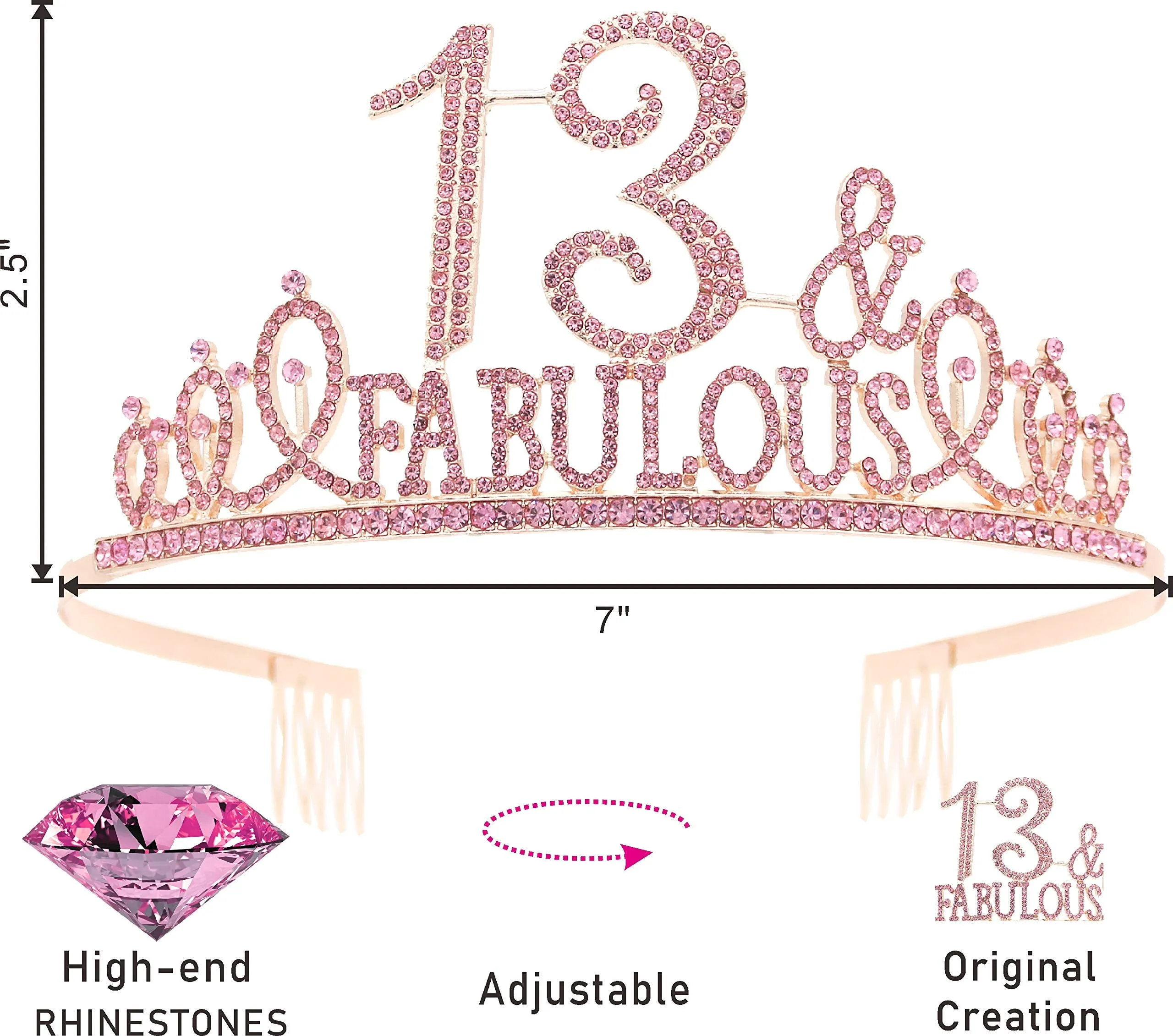 13th Birthday Gifts for Girl,13th Birthday Tiara and Sash Pink,13th Birthday Decorations