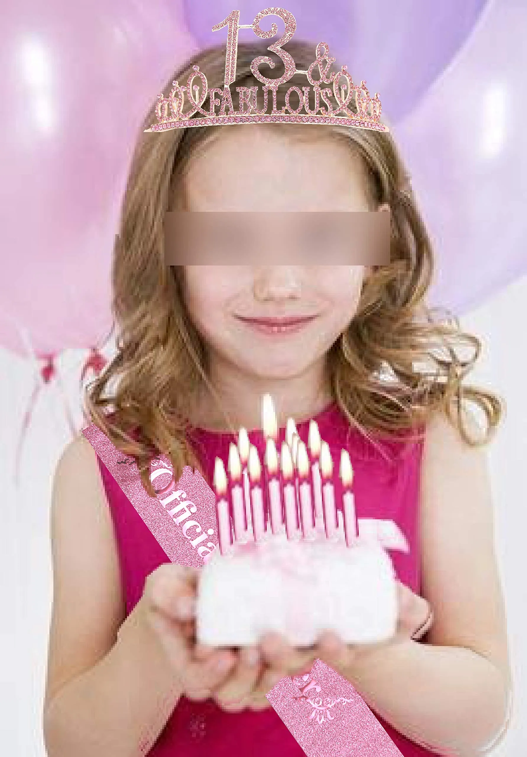 13th Birthday Gifts for Girl,13th Birthday Tiara and Sash Pink,13th Birthday Decorations