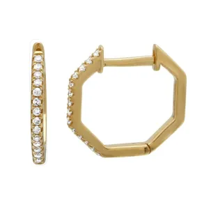 14K Gold Hexagon Diamond Huggie Hoops