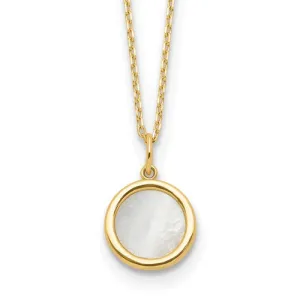 14K Gold Polished Mother of Pearl Circle Necklace