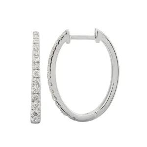 14K Oval Diamond Hoops