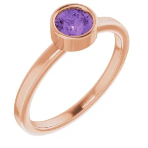 14K Rose 5 mm Natural Amethyst Ring