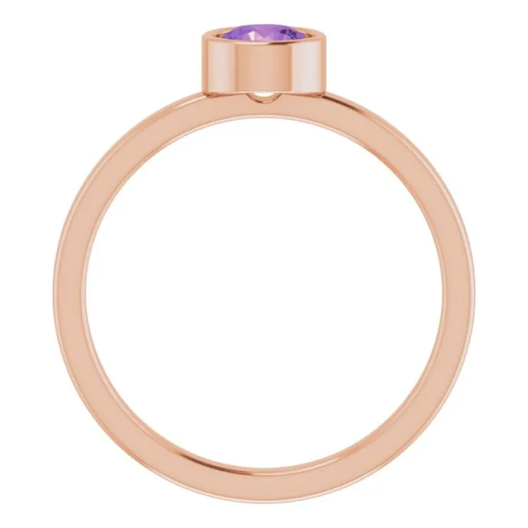 14K Rose 5 mm Natural Amethyst Ring