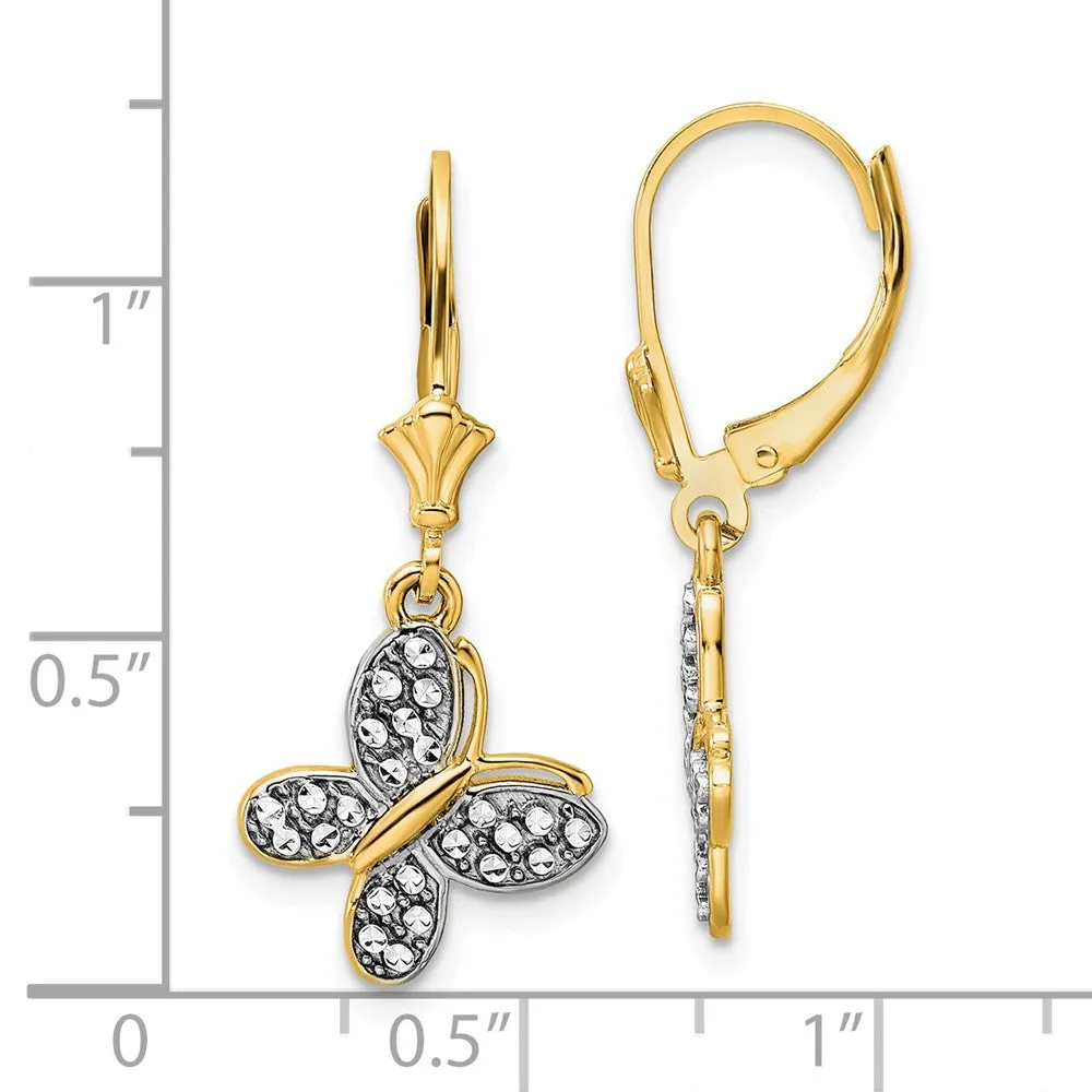 14K Two-Tone Gold Diamond-cut Fancy Butterfly Earrings