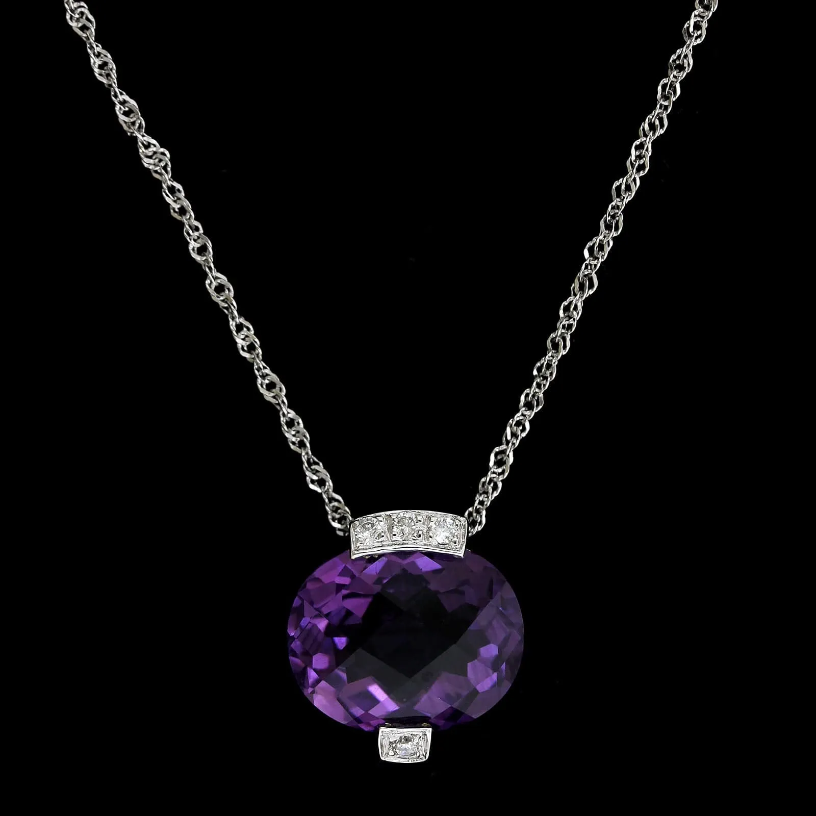 14K White Gold  Estate Amethyst and Diamond Pendant