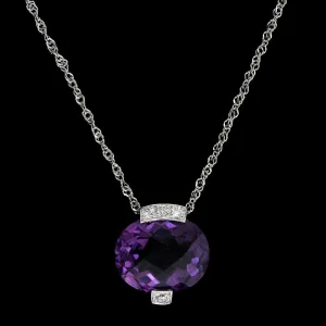 14K White Gold  Estate Amethyst and Diamond Pendant