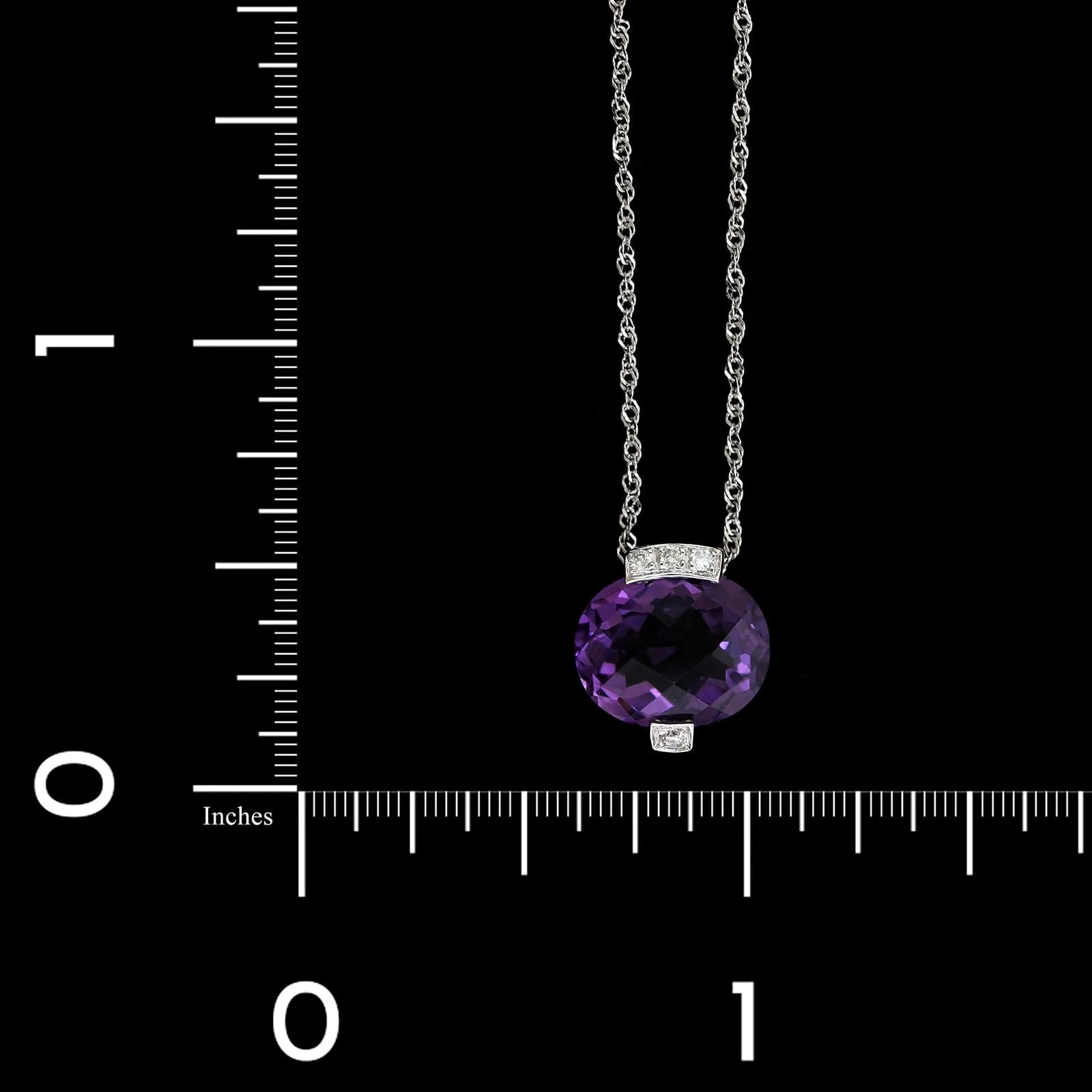 14K White Gold  Estate Amethyst and Diamond Pendant