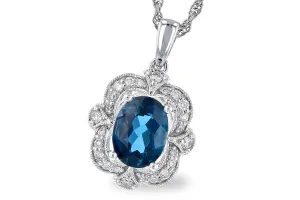 14K White Gold London Blue Topaz Oval Pendant with Diamonds