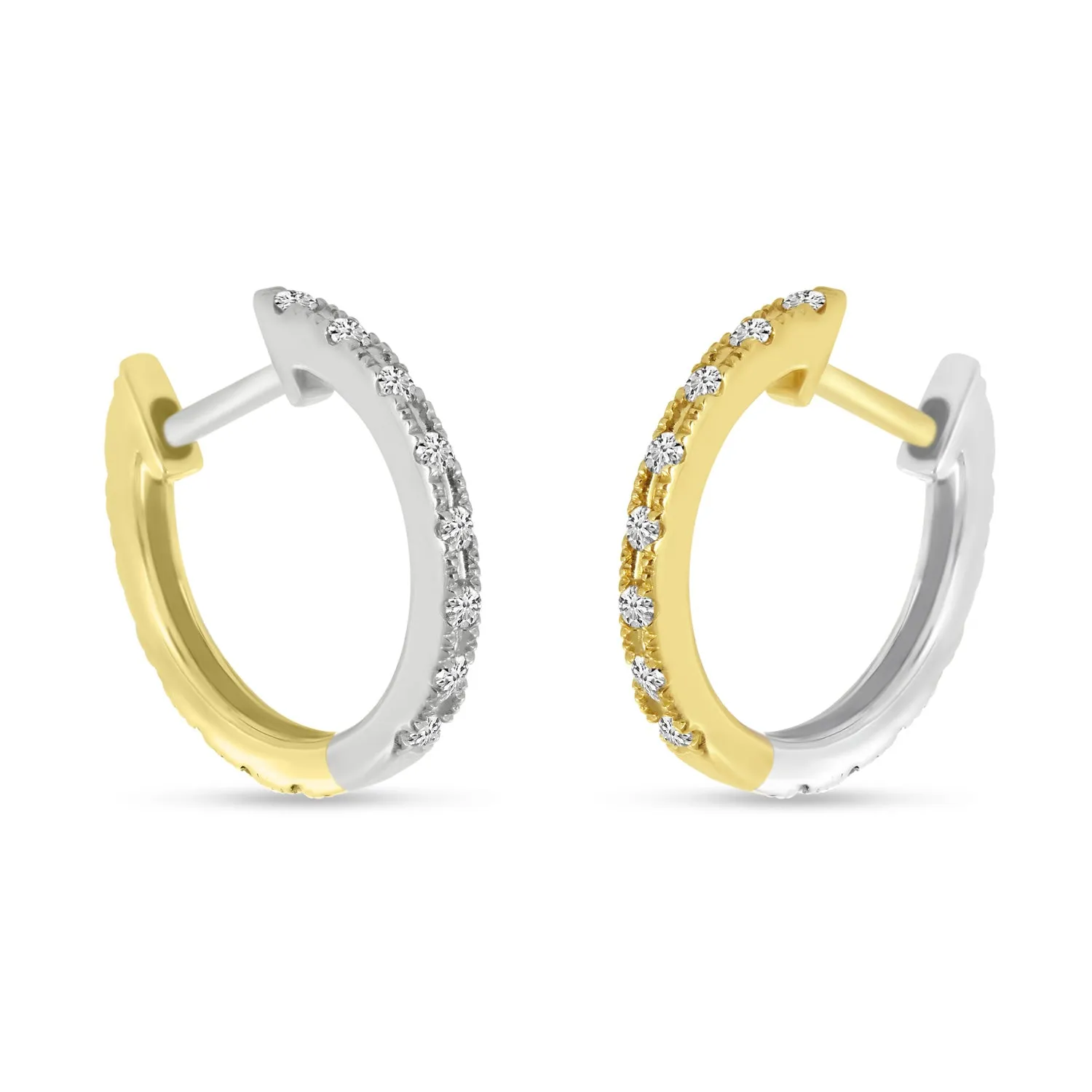 14K Yellow & White Gold 0.32ct. Diamond Reversible Huggie Hoop Earrings