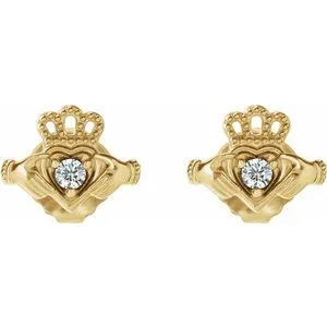 14K Yellow Gold .06 CTW Natural Diamond Claddagh Earrings