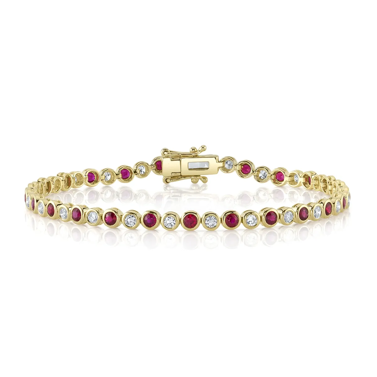 14K Yellow Gold Bezel Set Ruby and Diamond Bracelet