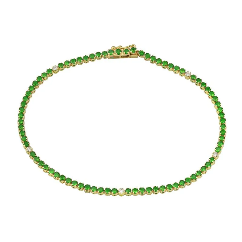 14k Yellow Gold Diamond & Tsavorite Gemstone Tennis Bracelet