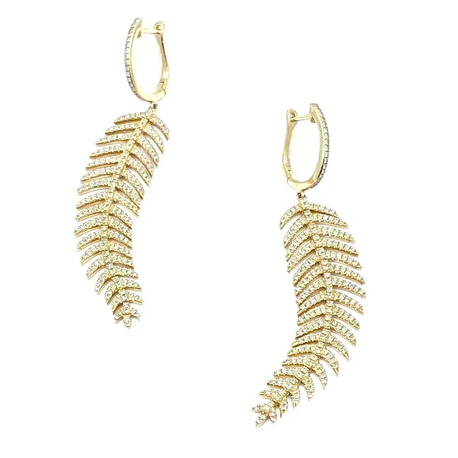 14k Yellow Gold Leaf Diamond Earrings