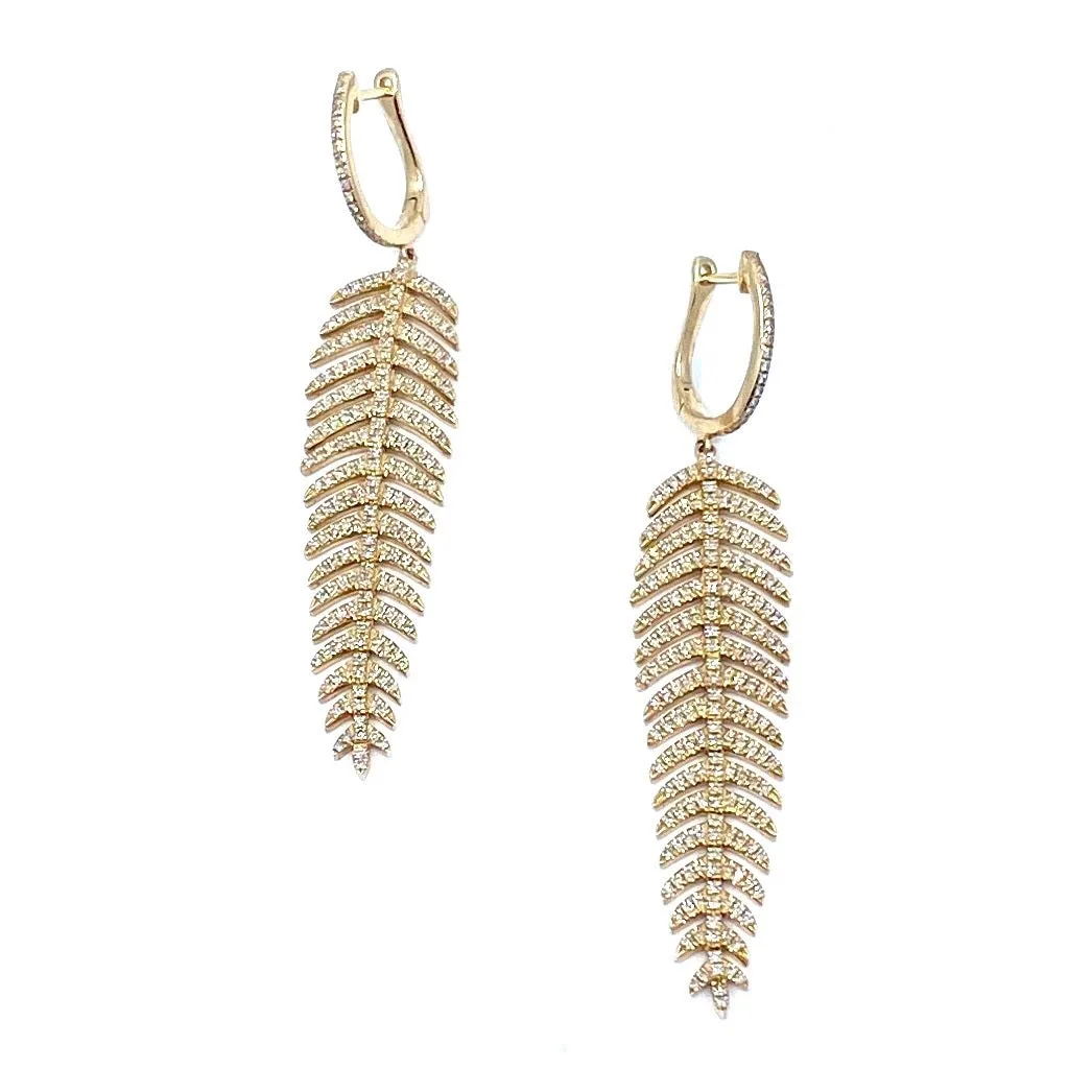 14k Yellow Gold Leaf Diamond Earrings