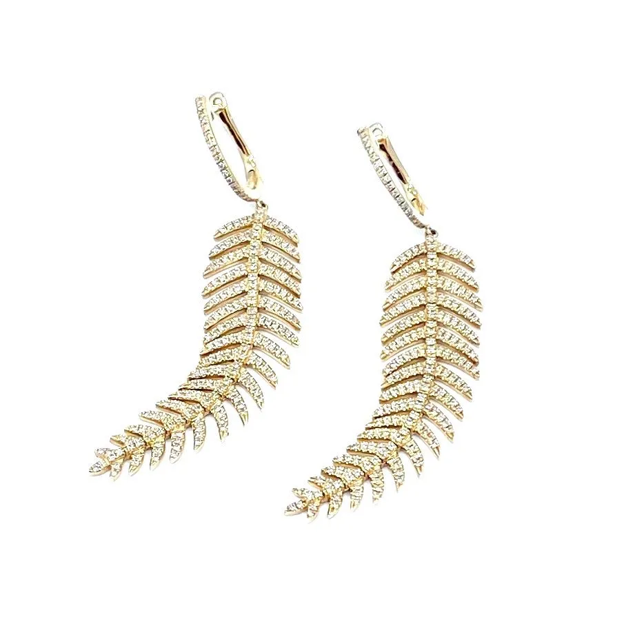 14k Yellow Gold Leaf Diamond Earrings