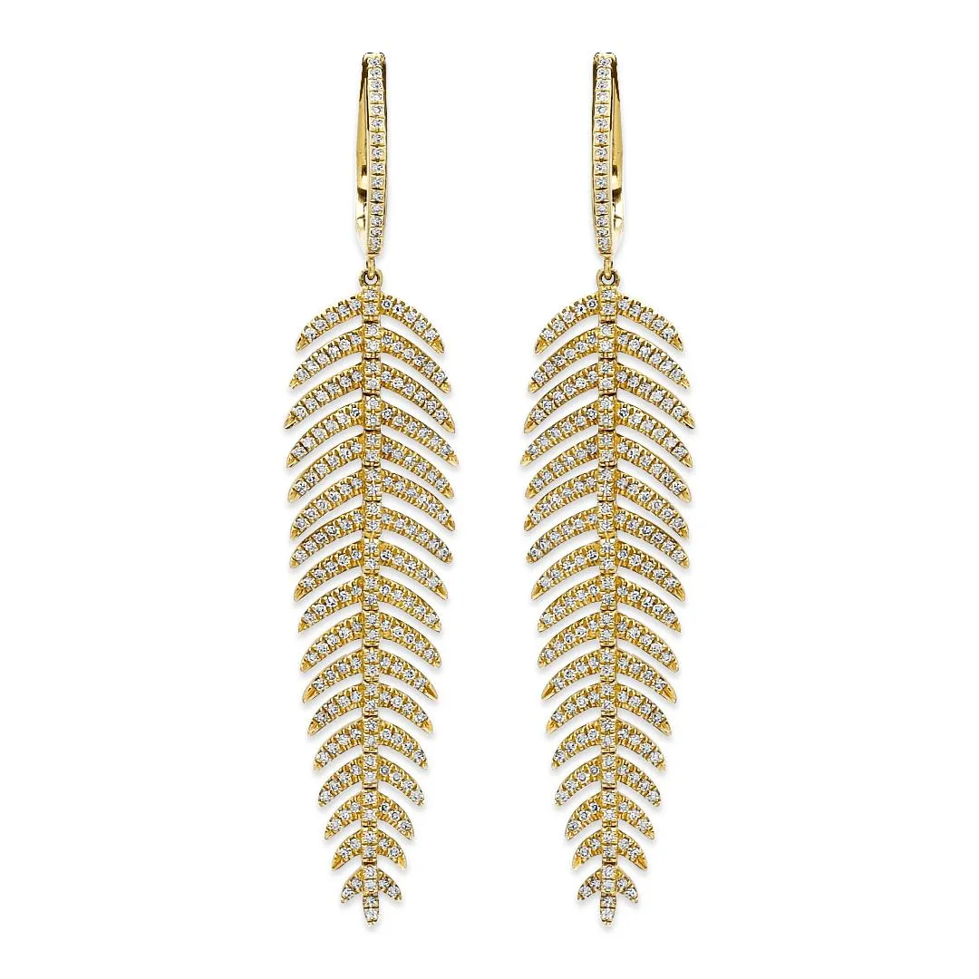 14k Yellow Gold Leaf Diamond Earrings