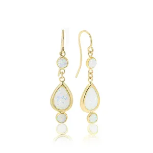 14K Yellow Gold Teardrop White Opal 7X10mm Dangle Earrings