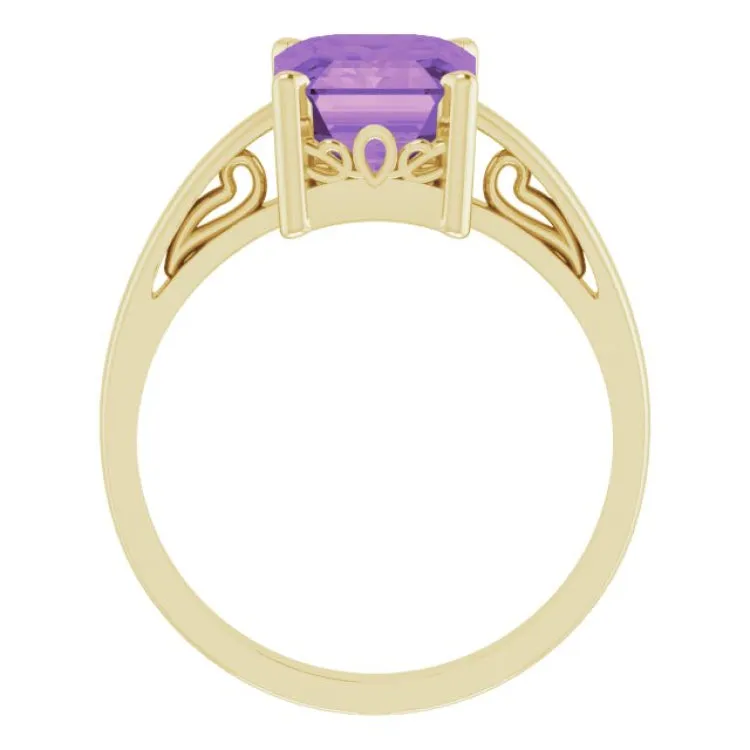 14K Yellow Natural Amethyst Scroll Setting® Ring