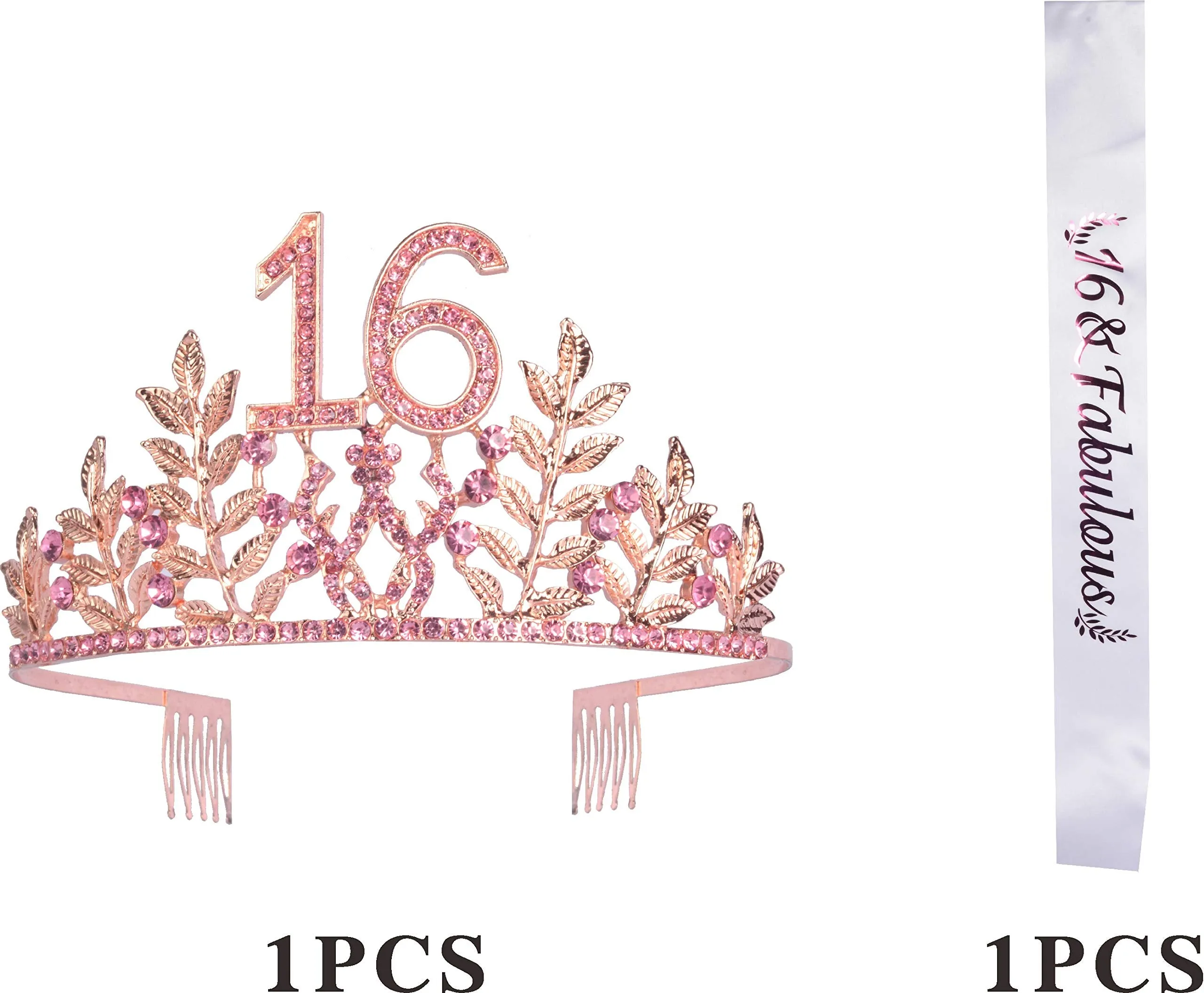 16th Birthday Gifts for Girls, 16th Birthday Tiara and Sash, 16 Fabulous Sash and Crystal