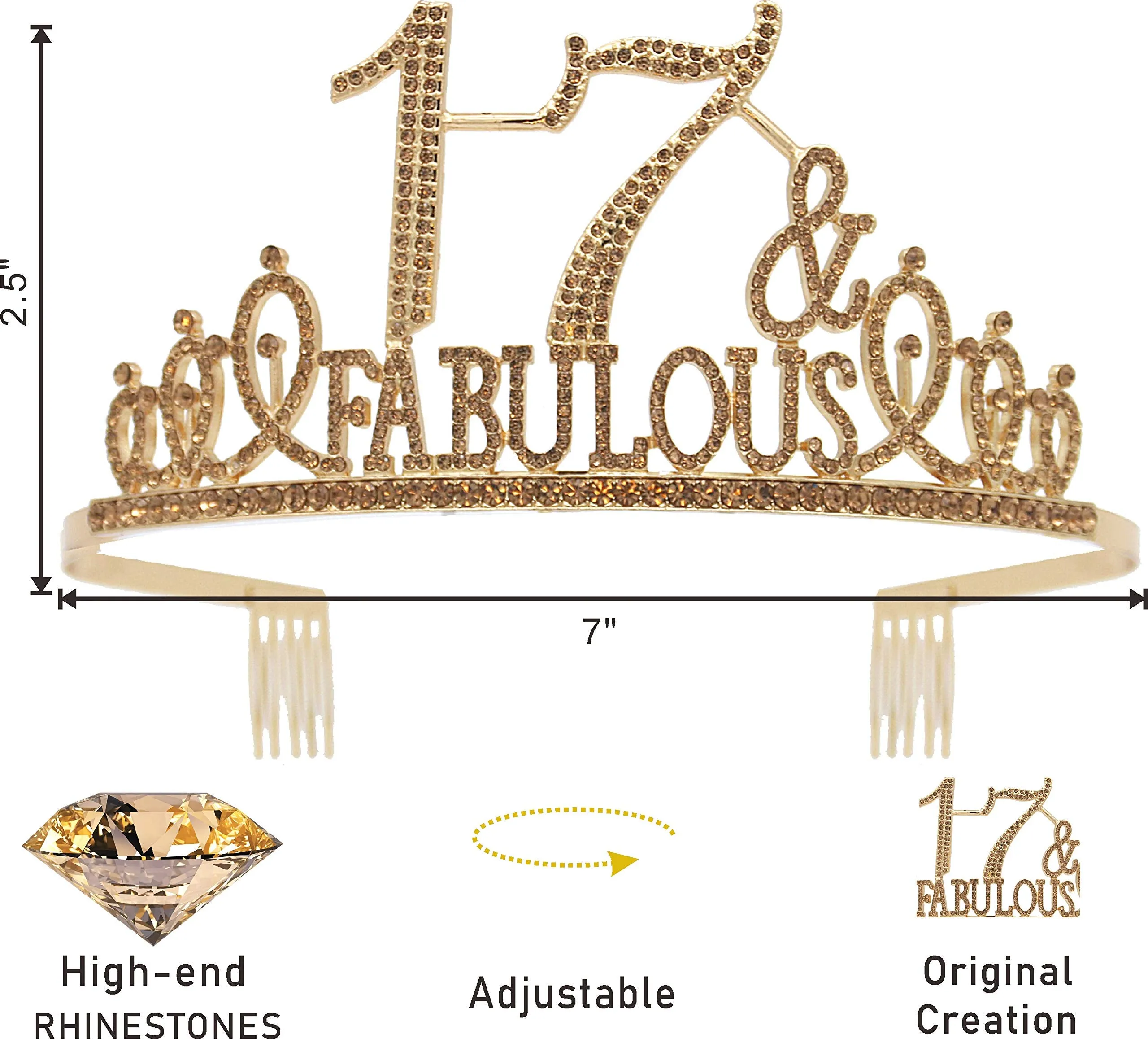 17th Birthday Gifts for Girls,17th Birthday Tiara and Sash Golden,17th Birthday