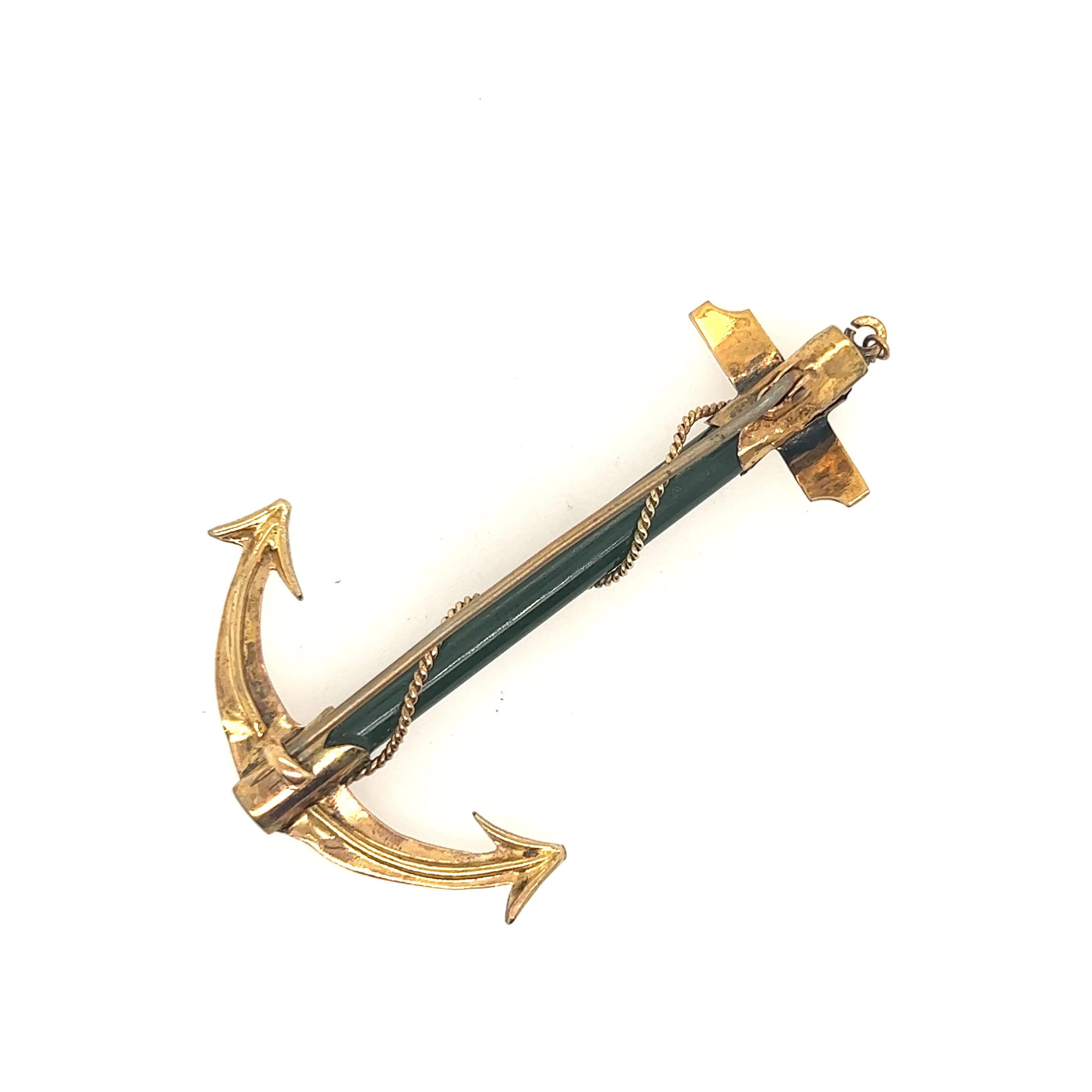 18ct Yellow Gold Jade Engraved Anchor Brooch