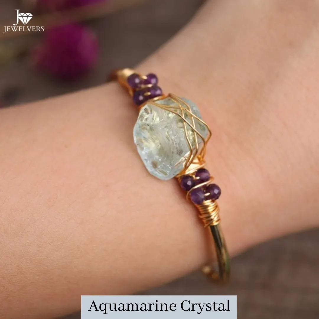 18K Gold-Filled Natural Crystal Stone Cuff Bangle Bracelet