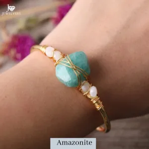 18K Gold-Filled Natural Crystal Stone Cuff Bangle Bracelet