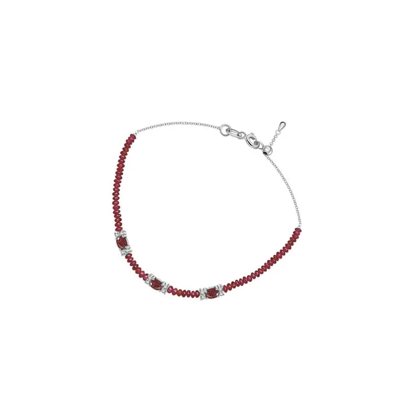 18k Gold Triple Ruby Diamond Bracelet with Beaded Ruby