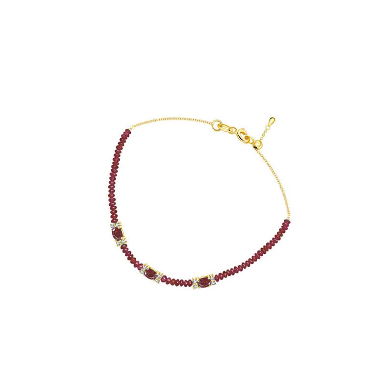 18k Gold Triple Ruby Diamond Bracelet with Beaded Ruby