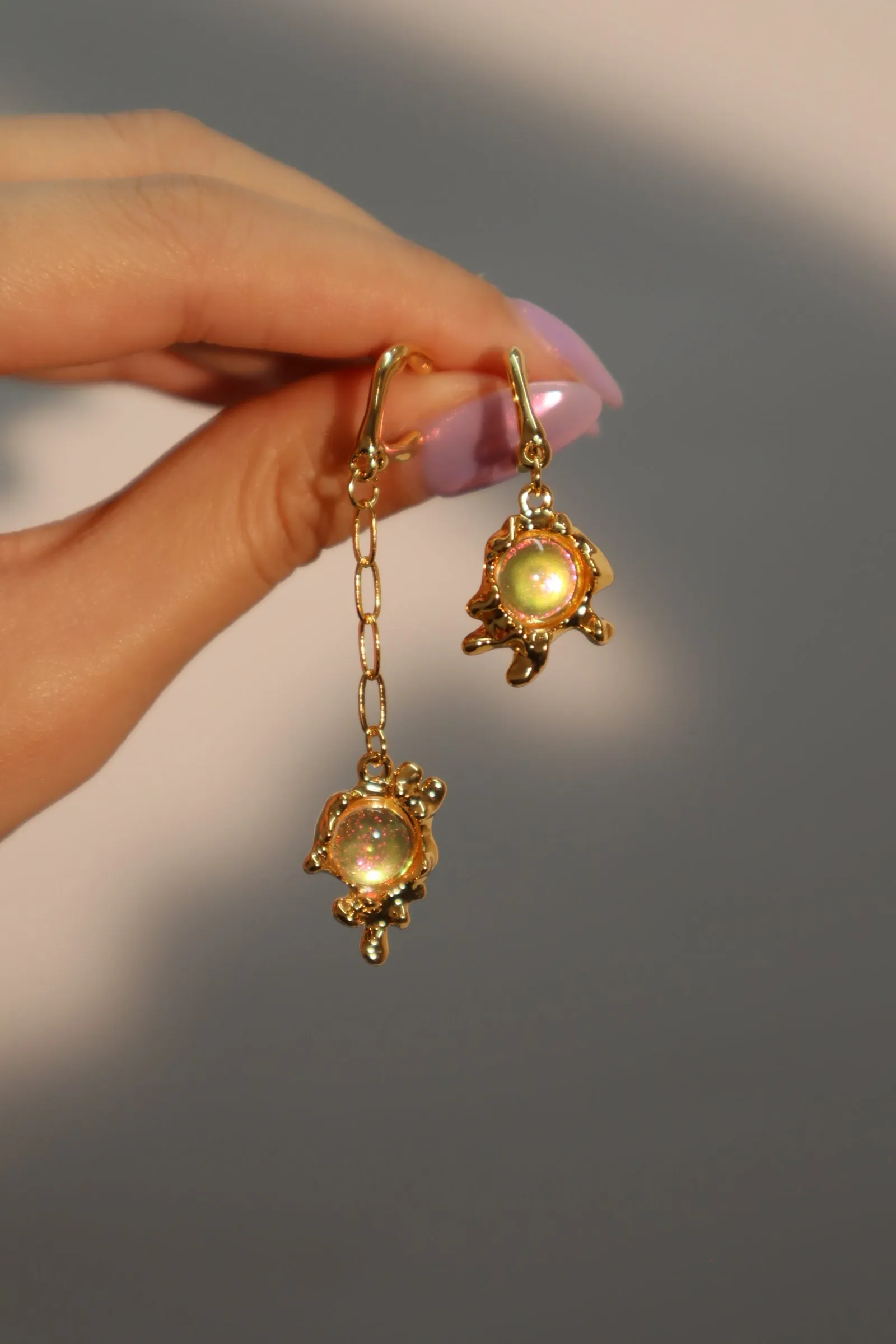 18K Real Gold Plated Opal Dangle Earrings