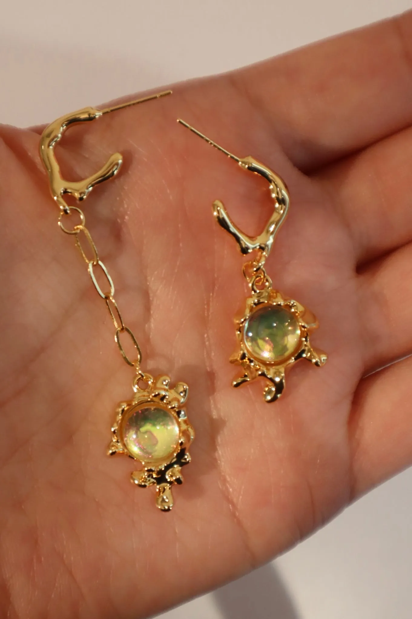 18K Real Gold Plated Opal Dangle Earrings