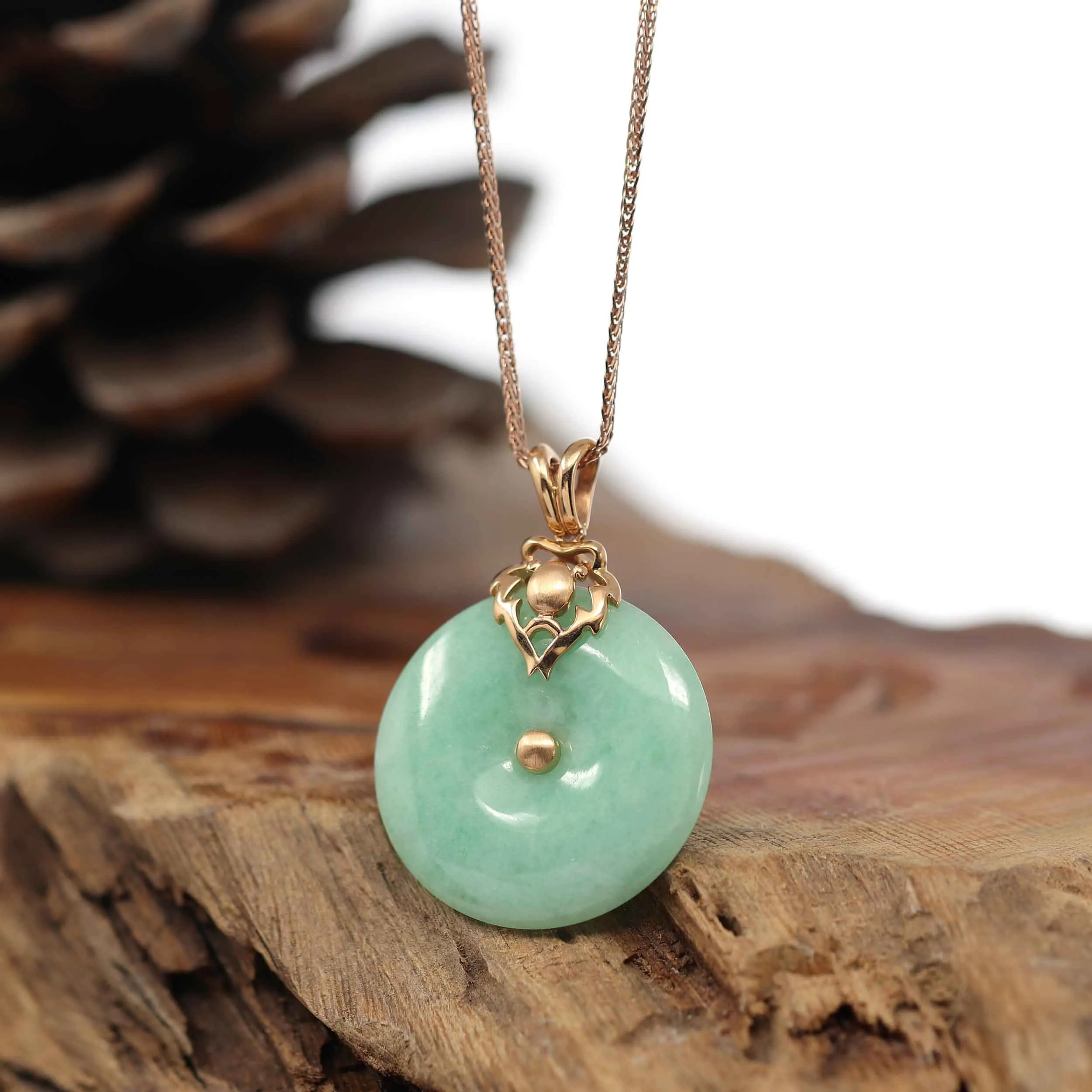 18k Rose Gold Genuine Jadeite Constellation (Leo) Necklace Pendant