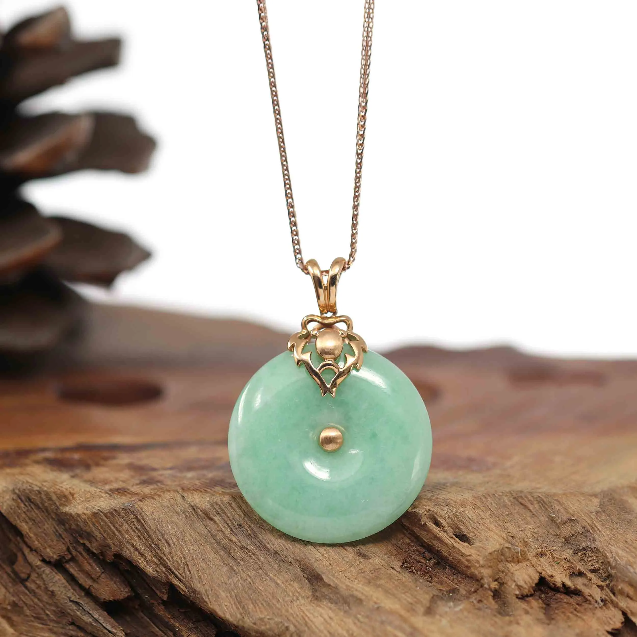 18k Rose Gold Genuine Jadeite Constellation (Leo) Necklace Pendant