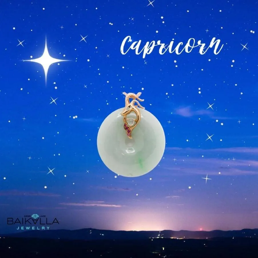 18k Rose Gold Jadeite  Constellation 12 Zodiac Signs (Capricorn) Necklace