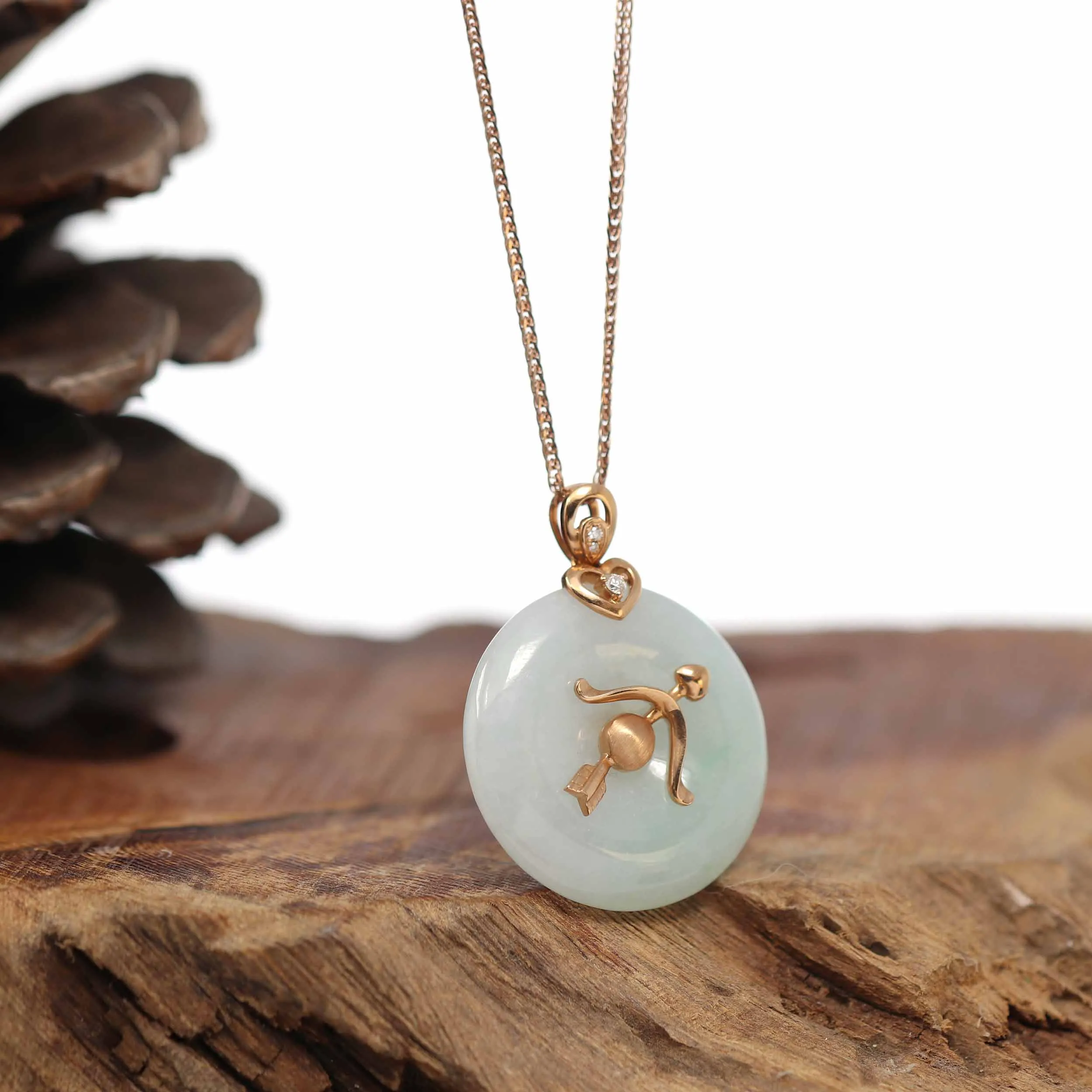 18k Rose Gold Jadeite Jade Constellation 12 Zodiac Signs (Sagittarius) Necklace