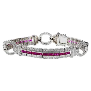 18K White Gold Ruby and Diamond 3 Row Bracelet