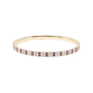 18K YELLOW GOLD DOUBLE ROW DIAMOND AND RUBY STRETCH BRACELET