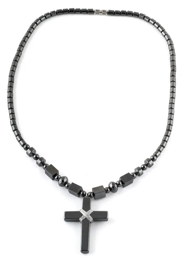 18" Large Black Cross Hematite Necklace